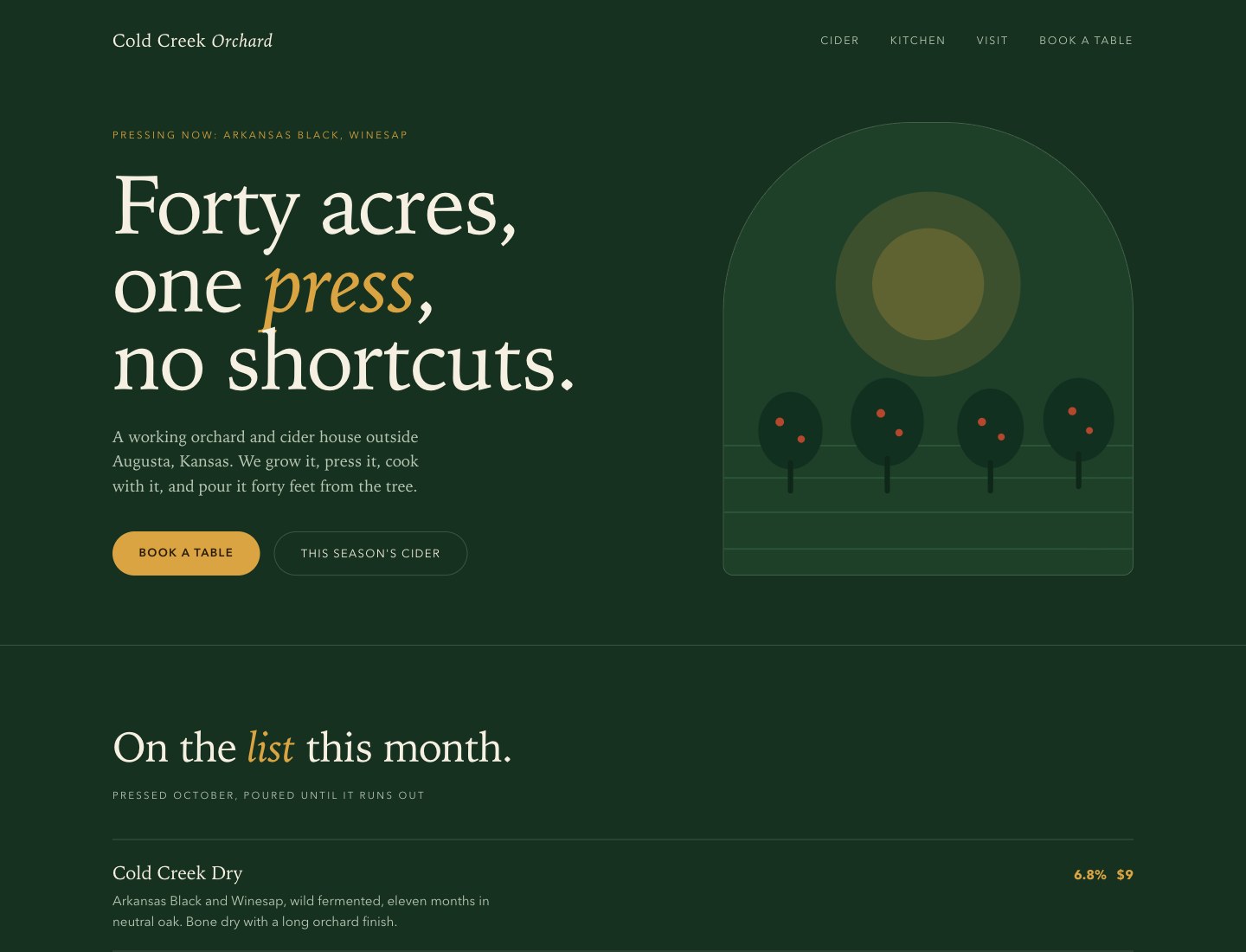 Cold Creek Orchard concept homepage